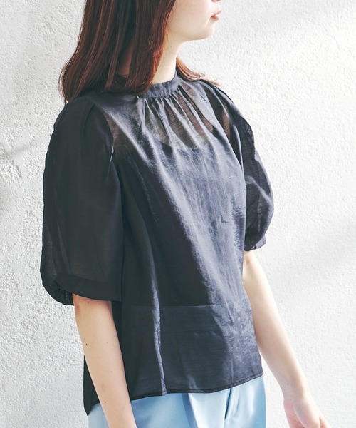 acro（アクロ）の「シアーパフスリーブ/AC1372（シャツ/ブラウス・レディース・ホワイト/ブラック/イエロー・ﾌﾘ-）」の5枚目の写真