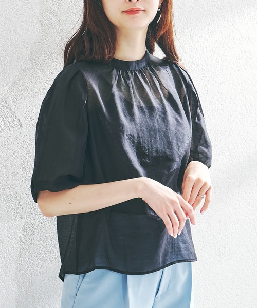 acro（アクロ）の「シアーパフスリーブ/AC1372（シャツ/ブラウス・レディース・ホワイト/ブラック/イエロー・ﾌﾘ-）」の9枚目の写真