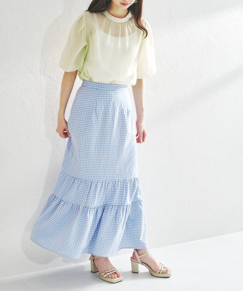 acro（アクロ）の「シアーパフスリーブ/AC1372（シャツ/ブラウス・レディース・ホワイト/ブラック/イエロー・ﾌﾘ-）」の6枚目の写真