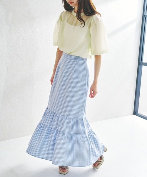 acro（アクロ）の「シアーパフスリーブ/AC1372（シャツ/ブラウス・レディース・ホワイト/ブラック/イエロー・ﾌﾘ-）」の10枚目の写真