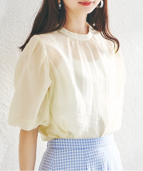 acro（アクロ）の「シアーパフスリーブ/AC1372（シャツ/ブラウス・レディース・ホワイト/ブラック/イエロー・ﾌﾘ-）」の7枚目の写真