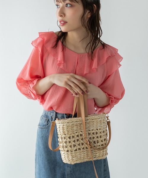 Edit Sheen（エディットシーン）の「レザーハンドルかごバッグ（かごバッグ・レディース・アイボリー/ベージュ・FREE）」の4枚目の写真