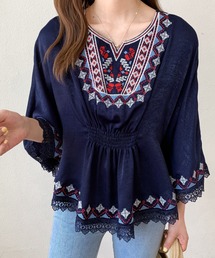 カラー刺繍ブラウス