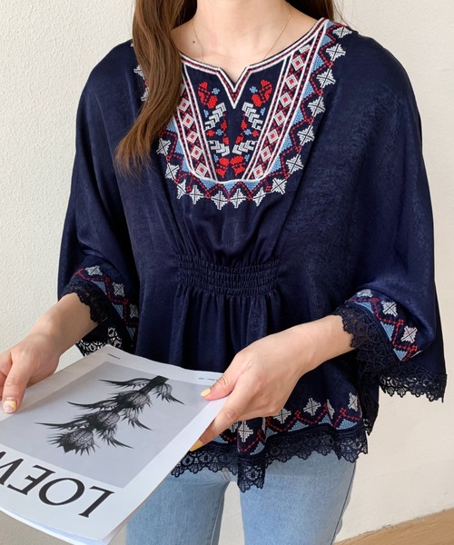 ABITOKYO(アビトーキョー)の「カラー刺繍ブラウス(シャツ/ブラウス・レディース・ベージュ/ネイビー/ホワイト・S/M)」の15枚目の写真