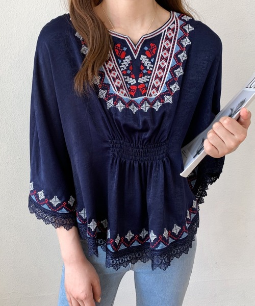 ABITOKYO(アビトーキョー)の「カラー刺繍ブラウス(シャツ/ブラウス・レディース・ベージュ/ネイビー/ホワイト・S/M)」の16枚目の写真