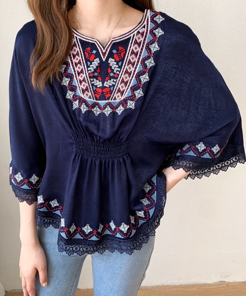 ABITOKYO(アビトーキョー)の「カラー刺繍ブラウス(シャツ/ブラウス・レディース・ベージュ/ネイビー/ホワイト・S/M)」の18枚目の写真
