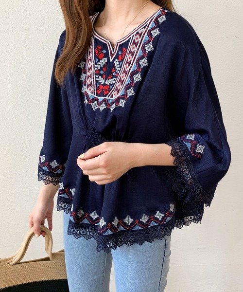 ABITOKYO(アビトーキョー)の「カラー刺繍ブラウス(シャツ/ブラウス・レディース・ベージュ/ネイビー/ホワイト・S/M)」の20枚目の写真