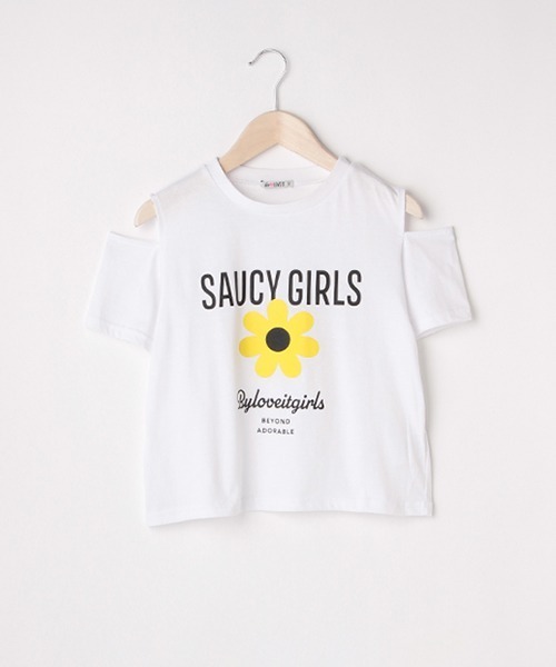 by LOVEiT（バイラビット）の「デイジースリット半袖Tシャツ（Tシャツ/カットソー・キッズ・ブラック/オフホワイト/グリーン・140cm/160cm/130cm/120cm/150cm）」の2枚目の写真