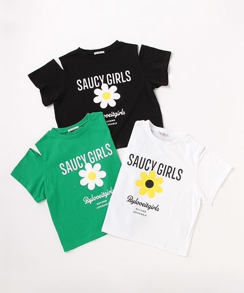 by LOVEiT（バイラビット）の「デイジースリット半袖Tシャツ（Tシャツ/カットソー・キッズ・ブラック/オフホワイト/グリーン・140cm/160cm/130cm/120cm/150cm）」の5枚目の写真