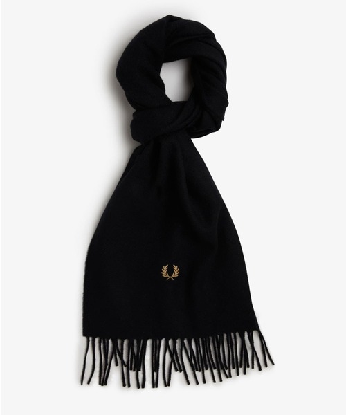 新品　フレッドペリー　Fred Perry 黒 マフラー セール】Lambswool Scarf／ラムウールマフラー（マフラー