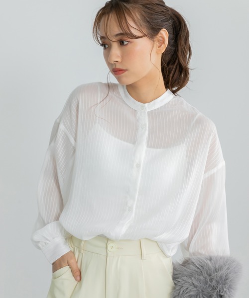 fifth(フィフス)の「バンドカラーストライプシャツ(シャツ/ブラウス・レディース・ブラック/グリーン/アイボリー・M)」の3枚目の写真