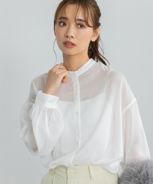 fifth(フィフス)の「バンドカラーストライプシャツ(シャツ/ブラウス・レディース・ブラック/グリーン/アイボリー・M)」の4枚目の写真