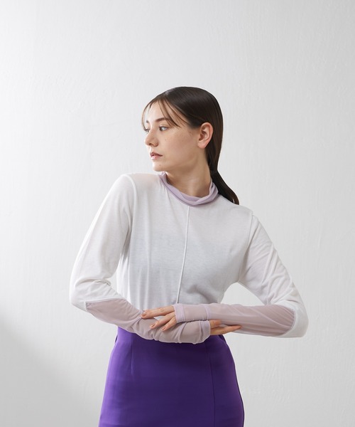 Lui's（ルイス）の「シアー切替タートルネック（Tシャツ/カットソー・レディース・オフホワイト/ブラック/カーキ・FREE）」の5枚目の写真