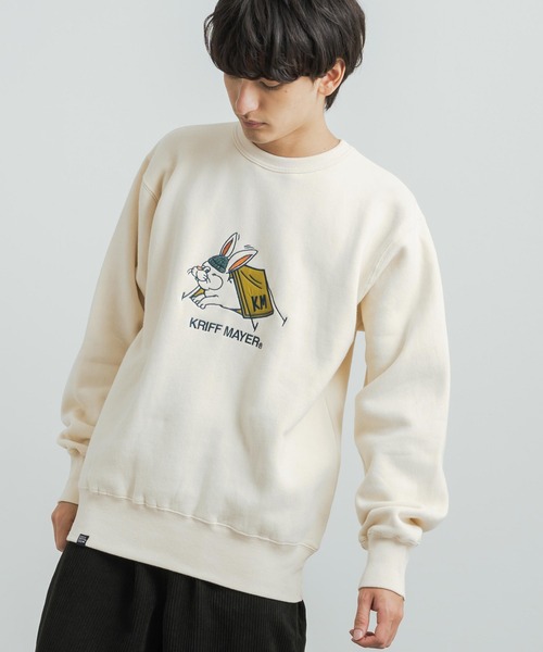 KRIFF MAYER(クリフメイヤー)の「KRIFF MAYER クリフメイヤー オーバーサイズ 裏起毛ブランドロゴ刺繍クルーネックスウェット(スウェット・メンズ・レンガ/チャコール/ナチュラル/グリーン/モカ/グレー/ネイビー・L/XL/M)」の5枚目の写真