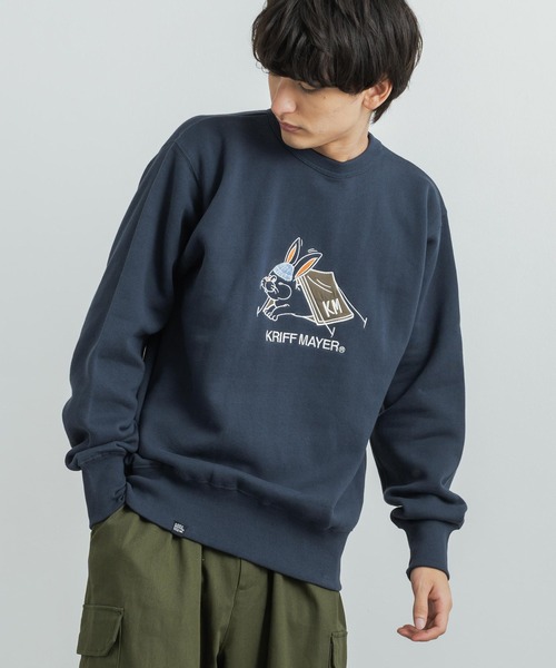 KRIFF MAYER(クリフメイヤー)の「KRIFF MAYER クリフメイヤー オーバーサイズ 裏起毛ブランドロゴ刺繍クルーネックスウェット(スウェット・メンズ・レンガ/チャコール/ナチュラル/グリーン/モカ/グレー/ネイビー・L/XL/M)」の7枚目の写真