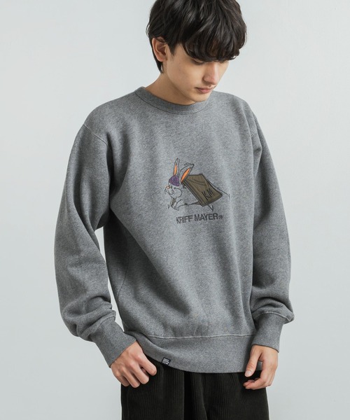 KRIFF MAYER(クリフメイヤー)の「KRIFF MAYER クリフメイヤー オーバーサイズ 裏起毛ブランドロゴ刺繍クルーネックスウェット(スウェット・メンズ・レンガ/チャコール/ナチュラル/グリーン/モカ/グレー/ネイビー・L/XL/M)」の2枚目の写真
