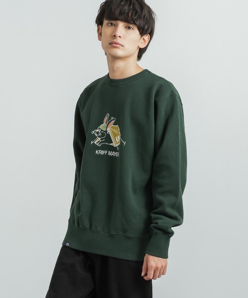 KRIFF MAYER(クリフメイヤー)の「KRIFF MAYER クリフメイヤー オーバーサイズ 裏起毛ブランドロゴ刺繍クルーネックスウェット(スウェット・メンズ・レンガ/チャコール/ナチュラル/グリーン/モカ/グレー/ネイビー・L/XL/M)」の6枚目の写真