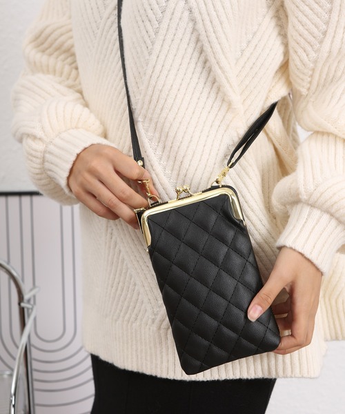 TABI PAL(タビパル)の「キルティング がま口型 ミニお財布ショルダー スマホ入れ(ショルダーバッグ・レディース・グリーン/ブラウン/ブラック/ピンク/ベージュ/ブルー・FREE)」の1枚目の写真