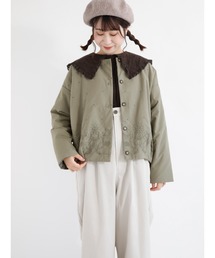 Samansa Mos2 | フラワー柄刺繍中綿ジャケット(ノーカラージャケット)