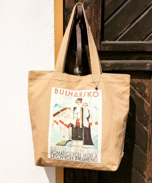 欧州航路（オウシュウコウロ）の「【欧州航路】オーガニックコットン アフィーシュトート（トートバッグ・レディース・グリーン/ピンク/ブルー/ベージュ/ブラウン/ホワイト・FREE）」の4枚目の写真