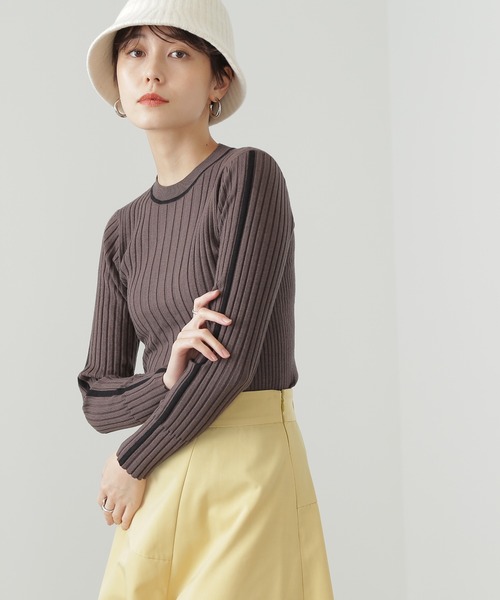 N.(N. Natural Beauty Basic)(エヌエヌナチュラルビューティーベーシック)の「◆ラインマルチリブニット(ニット/セーター・レディース・オフホワイト/グレー/グリーン・MEDIUM)」の2枚目の写真