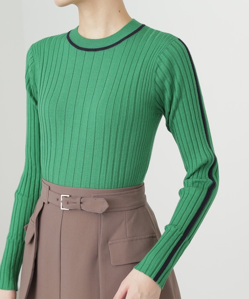 N.(N. Natural Beauty Basic)(エヌエヌナチュラルビューティーベーシック)の「◆ラインマルチリブニット(ニット/セーター・レディース・オフホワイト/グレー/グリーン・MEDIUM)」の7枚目の写真