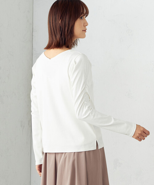 COMME CA ISM(コムサイズム)の「《前後2WAY》デザインスリーブ Tシャツ(Tシャツ/カットソー・レディース・ホワイト/ライトグレー/ターコイズブルー/ブラック・MEDIUM/LARGE)」の5枚目の写真