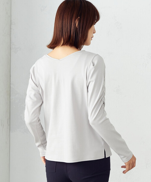 COMME CA ISM(コムサイズム)の「《前後2WAY》デザインスリーブ Tシャツ(Tシャツ/カットソー・レディース・ホワイト/ライトグレー/ターコイズブルー/ブラック・MEDIUM/LARGE)」の6枚目の写真