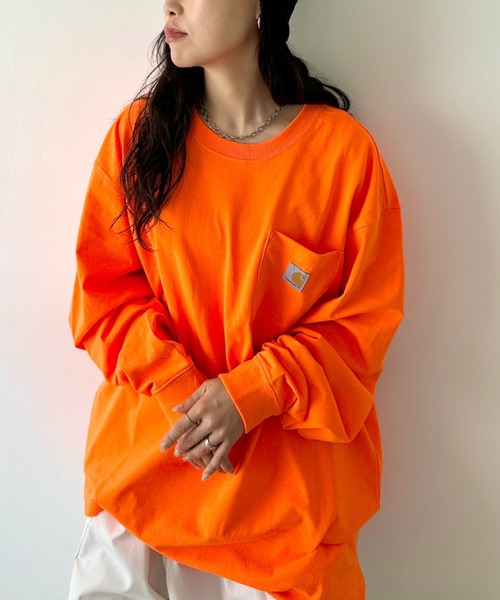 【セール】Carhartt(カーハート)/ルーズフィット ロンT ポケT USA規格 ヘビーウェイト ビッグサイズ オーバーサイズ 6.5Oz ユニセックス ポケット付き コットン100% 長袖 ロングTシャツ/K126（Tシャツ/カットソー）｜Carhartt（カーハート）