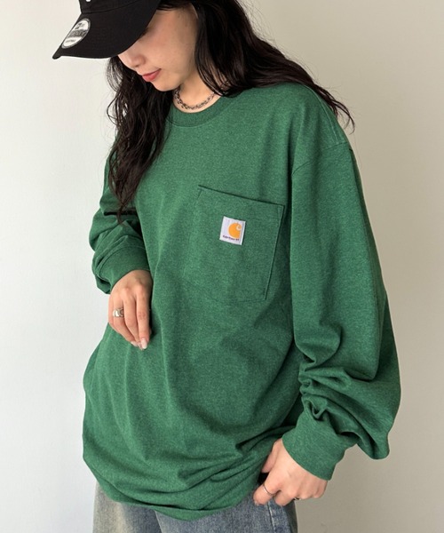【セール】Carhartt(カーハート)/ルーズフィット ロンT ポケT USA規格 ヘビーウェイト ビッグサイズ オーバーサイズ 6.5Oz ユニセックス ポケット付き コットン100% 長袖 ロングTシャツ/K126（Tシャツ/カットソー）｜Carhartt（カーハート）