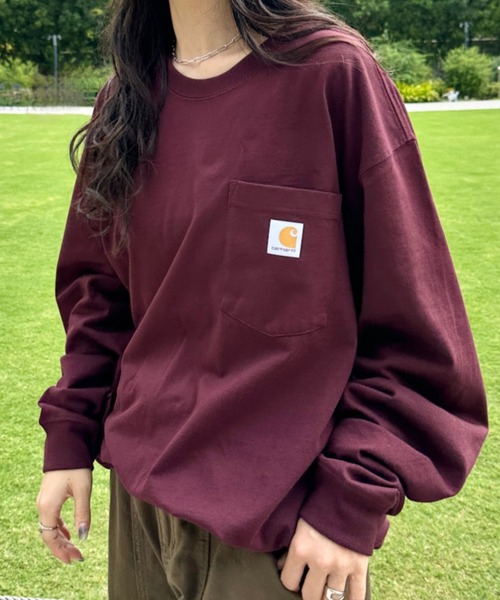 【セール】Carhartt(カーハート)/ルーズフィット ロンT ポケT USA規格 ヘビーウェイト ビッグサイズ オーバーサイズ 6.5Oz ユニセックス ポケット付き コットン100% 長袖 ロングTシャツ/K126（Tシャツ/カットソー）｜Carhartt（カーハート）