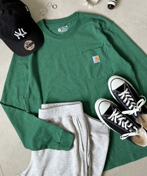 【セール】Carhartt(カーハート)/ルーズフィット ロンT ポケT USA規格 ヘビーウェイト ビッグサイズ オーバーサイズ 6.5Oz ユニセックス ポケット付き コットン100% 長袖 ロングTシャツ/K126（Tシャツ/カットソー）｜Carhartt（カーハート）
