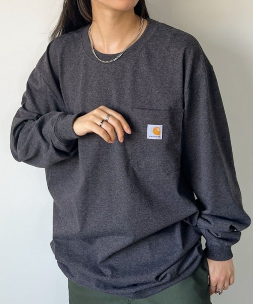 【セール】Carhartt(カーハート)/ルーズフィット ロンT ポケT USA規格 ヘビーウェイト ビッグサイズ オーバーサイズ 6.5Oz ユニセックス ポケット付き コットン100% 長袖 ロングTシャツ/K126（Tシャツ/カットソー）｜Carhartt（カーハート）