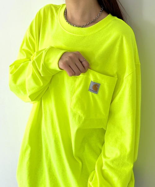 Carhartt（カーハート）の「Carhartt(カーハート)/ルーズフィット ロンT ポケT USA規格 ヘビーウェイト ビッグサイズ オーバーサイズ 6.5Oz ユニセックス ポケット付き コットン 長袖 ロンT K126（Tシャツ/カットソー・レディース・グレー/チャコールグレー/ダークブラウン/ホワイト/オリーブ/ブラック/ネイビー/グリーン/ライム/ワインレッド/オレンジ・XL/M/S/L/XXL）」の18枚目の写真
