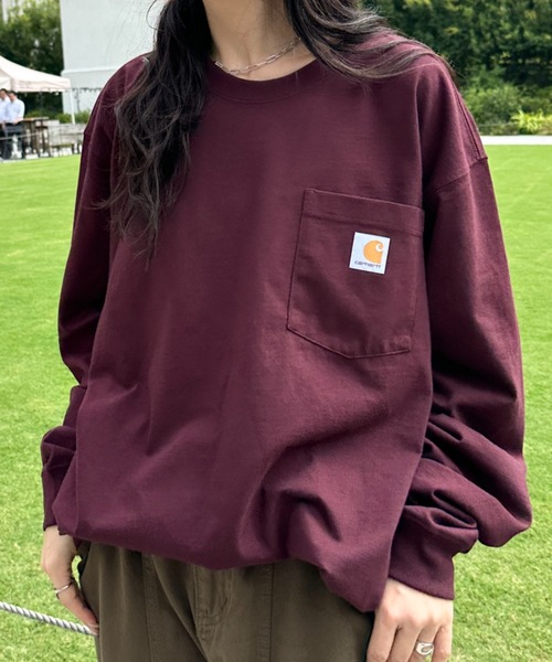 Carhartt（カーハート）の「Carhartt(カーハート)/ルーズフィット ロンT ポケT USA規格 ヘビーウェイト ビッグサイズ オーバーサイズ 6.5Oz ユニセックス ポケット付き コットン 長袖 ロンT K126（Tシャツ/カットソー・レディース・グレー/チャコールグレー/ダークブラウン/ホワイト/オリーブ/ブラック/ネイビー/グリーン/ライム/ワインレッド/オレンジ・XL/M/S/L/XXL）」の16枚目の写真