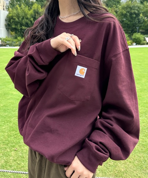Carhartt（カーハート）の「Carhartt(カーハート)/ルーズフィット ロンT ポケT USA規格 ヘビーウェイト ビッグサイズ オーバーサイズ 6.5Oz ユニセックス ポケット付き コットン 長袖 ロンT K126（Tシャツ/カットソー・レディース・グレー/チャコールグレー/ダークブラウン/ホワイト/オリーブ/ブラック/ネイビー/グリーン/ライム/ワインレッド/オレンジ・XL/M/S/L/XXL）」の15枚目の写真