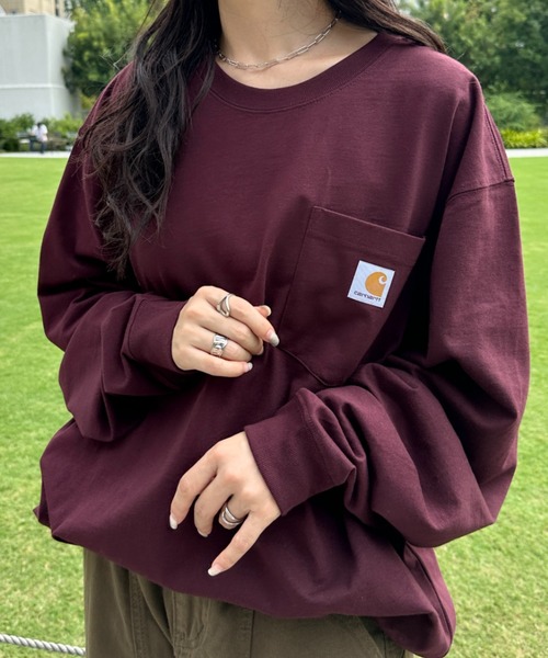 Carhartt（カーハート）の「Carhartt(カーハート)/ルーズフィット ロンT ポケT USA規格 ヘビーウェイト ビッグサイズ オーバーサイズ 6.5Oz ユニセックス ポケット付き コットン 長袖 ロンT K126（Tシャツ/カットソー・レディース・グレー/チャコールグレー/ダークブラウン/ホワイト/オリーブ/ブラック/ネイビー/グリーン/ライム/ワインレッド/オレンジ・XL/M/S/L/XXL）」の17枚目の写真