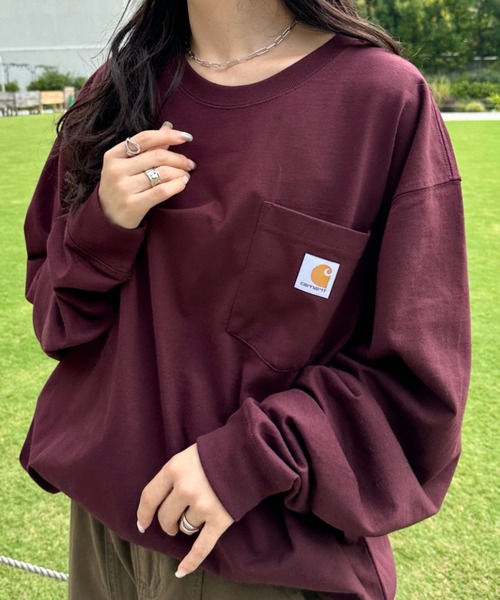 Carhartt（カーハート）の「Carhartt(カーハート)/ルーズフィット ロンT ポケT USA規格 ヘビーウェイト ビッグサイズ オーバーサイズ 6.5Oz ユニセックス ポケット付き コットン 長袖 ロンT K126（Tシャツ/カットソー・レディース・グレー/チャコールグレー/ダークブラウン/ホワイト/オリーブ/ブラック/ネイビー/グリーン/ライム/ワインレッド/オレンジ・XL/M/S/L/XXL）」の14枚目の写真