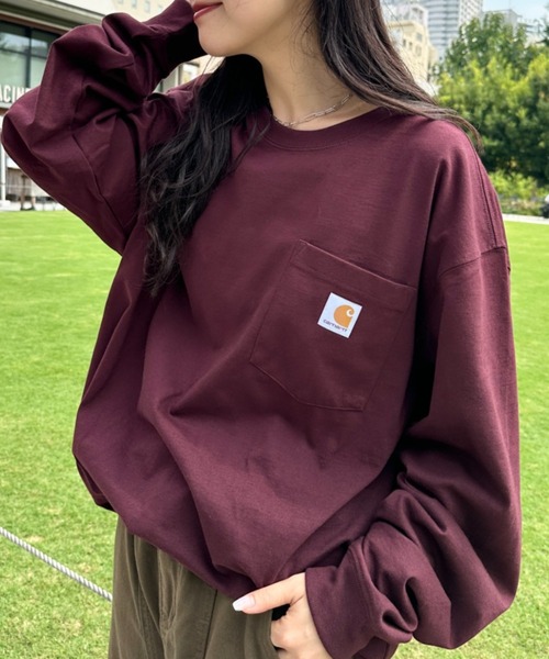 Carhartt（カーハート）の「Carhartt(カーハート)/ルーズフィット ロンT ポケT USA規格 ヘビーウェイト ビッグサイズ オーバーサイズ 6.5Oz ユニセックス ポケット付き コットン 長袖 ロンT K126（Tシャツ/カットソー・レディース・グレー/チャコールグレー/ダークブラウン/ホワイト/オリーブ/ブラック/ネイビー/グリーン/ライム/ワインレッド/オレンジ・XL/M/S/L/XXL）」の13枚目の写真