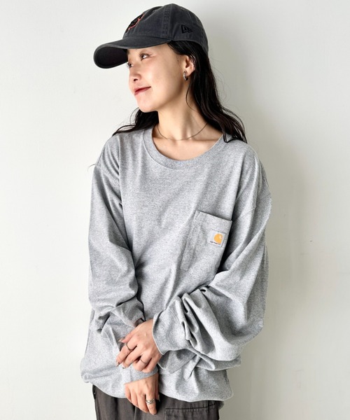 Carhartt（カーハート）の「Carhartt(カーハート)/ルーズフィット ロンT ポケT USA規格 ヘビーウェイト ビッグサイズ オーバーサイズ 6.5Oz ユニセックス ポケット付き コットン 長袖 ロンT K126（Tシャツ/カットソー・レディース・グレー/チャコールグレー/ダークブラウン/ホワイト/オリーブ/ブラック/ネイビー/グリーン/ライム/ワインレッド/オレンジ・XL/M/S/L/XXL）」の22枚目の写真