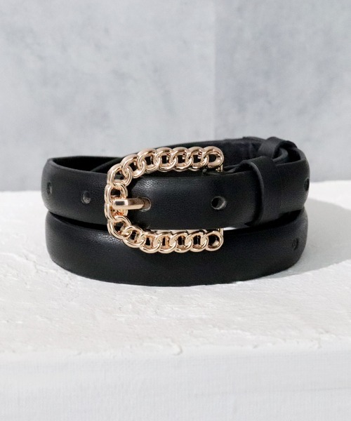 セール】【4タイプ展開】ユニークバックル×レザー細ベルト（ベルト