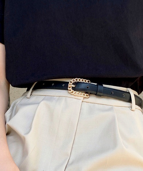 セール】【4タイプ展開】ユニークバックル×レザー細ベルト（ベルト