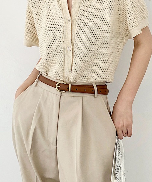 セール】【4タイプ展開】ユニークバックル×レザー細ベルト（ベルト