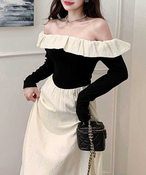 Jasmine Grandiflorum（ジャスミングランディフローラム）の「【Jasmine】オフショルフリルワンピース（ワンピース・レディース・ブラック/ホワイト・SMALL/MEDIUM/LARGE）」の9枚目の写真