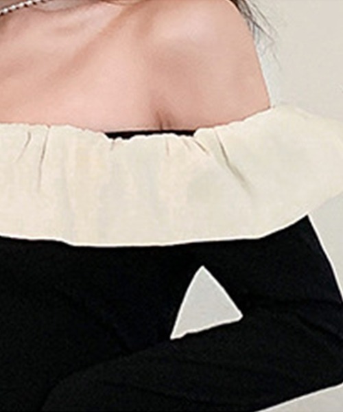 Jasmine Grandiflorum（ジャスミングランディフローラム）の「【Jasmine】オフショルフリルワンピース（ワンピース・レディース・ブラック/ホワイト・SMALL/MEDIUM/LARGE）」の6枚目の写真