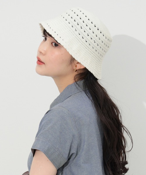 BEAMS HEART(ビームスハート)の「BEAMS HEART / かぎ針編み風 バケットハット(ハット・レディース・アイボリー/クリアブラック/ブラウン・FREE)」の2枚目の写真