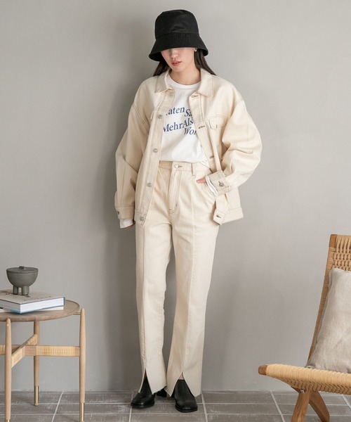 LOWRYS FARM（ローリーズファーム）の「ＣＯＮＥスリットデニムパンツ＊　177908（デニムパンツ・レディース・ネイビー/アイボリー/ライトブルー・SMALL/MEDIUM/LARGE）」の4枚目の写真