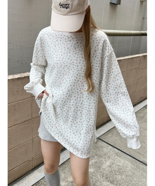 WC(ダブル シー)の「リトルフラワーワッフルビッグロンT(Tシャツ/カットソー・レディース・サックスブルー/ピンク/オレンジ・FREE)」の3枚目の写真