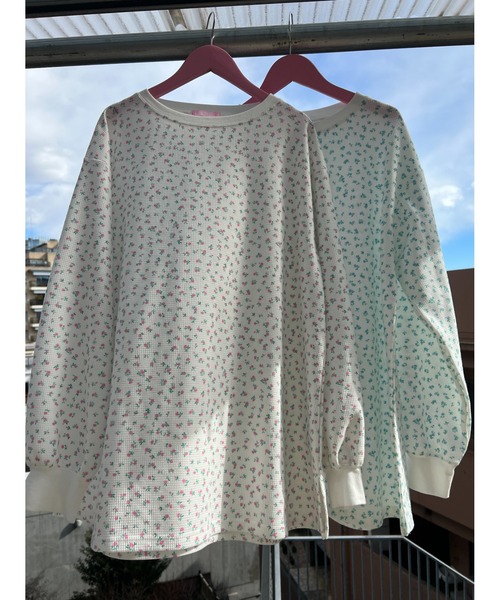 WC(ダブル シー)の「リトルフラワーワッフルビッグロンT(Tシャツ/カットソー・レディース・サックスブルー/ピンク/オレンジ・FREE)」の20枚目の写真