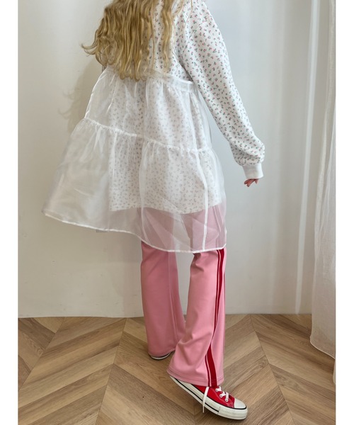 WC(ダブル シー)の「リトルフラワーワッフルビッグロンT(Tシャツ/カットソー・レディース・サックスブルー/ピンク/オレンジ・FREE)」の9枚目の写真